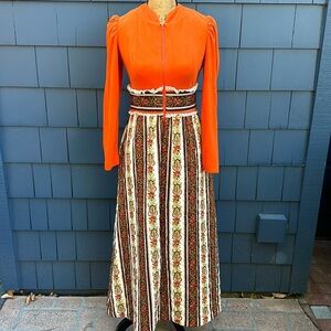 🧡🤎🧡Vintage Evelyn Pearson 8 small dress orange quilted